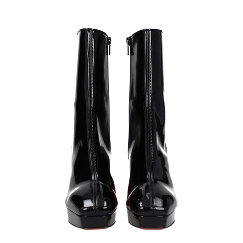 Christian Louboutin Square Toe Ankle Boots in Black Patent Leather – Women